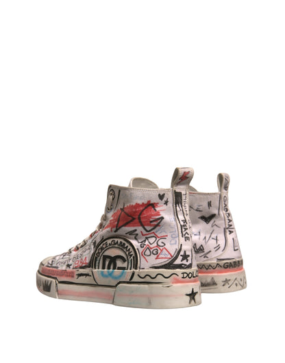 White Cotton Graffiti High Top Sneakers Shoes