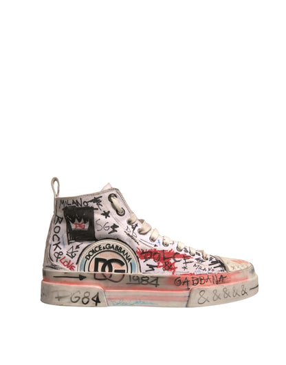 White Cotton Graffiti High Top Sneakers Shoes