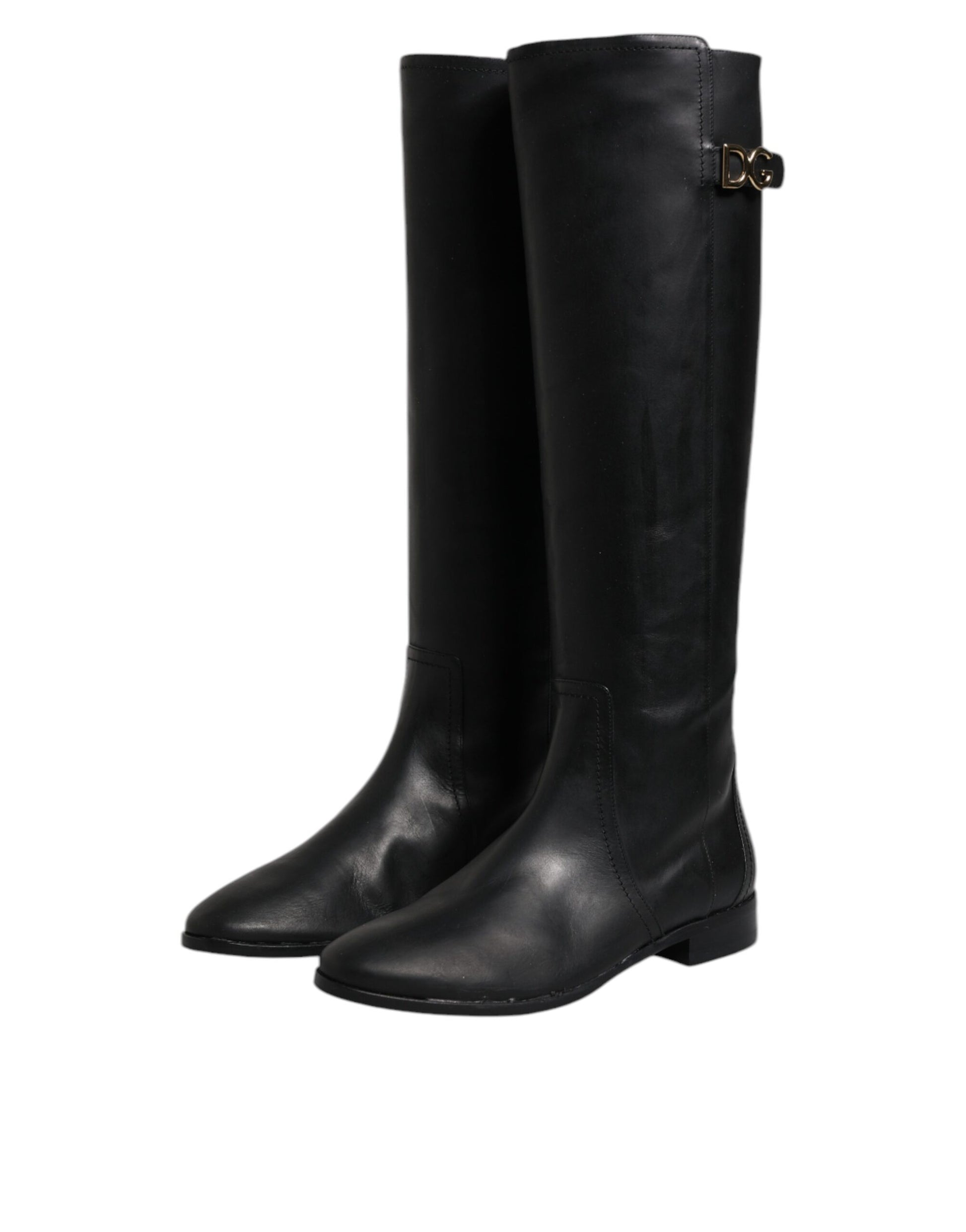 Black DG Logo Calf Leather High Boots Shoes