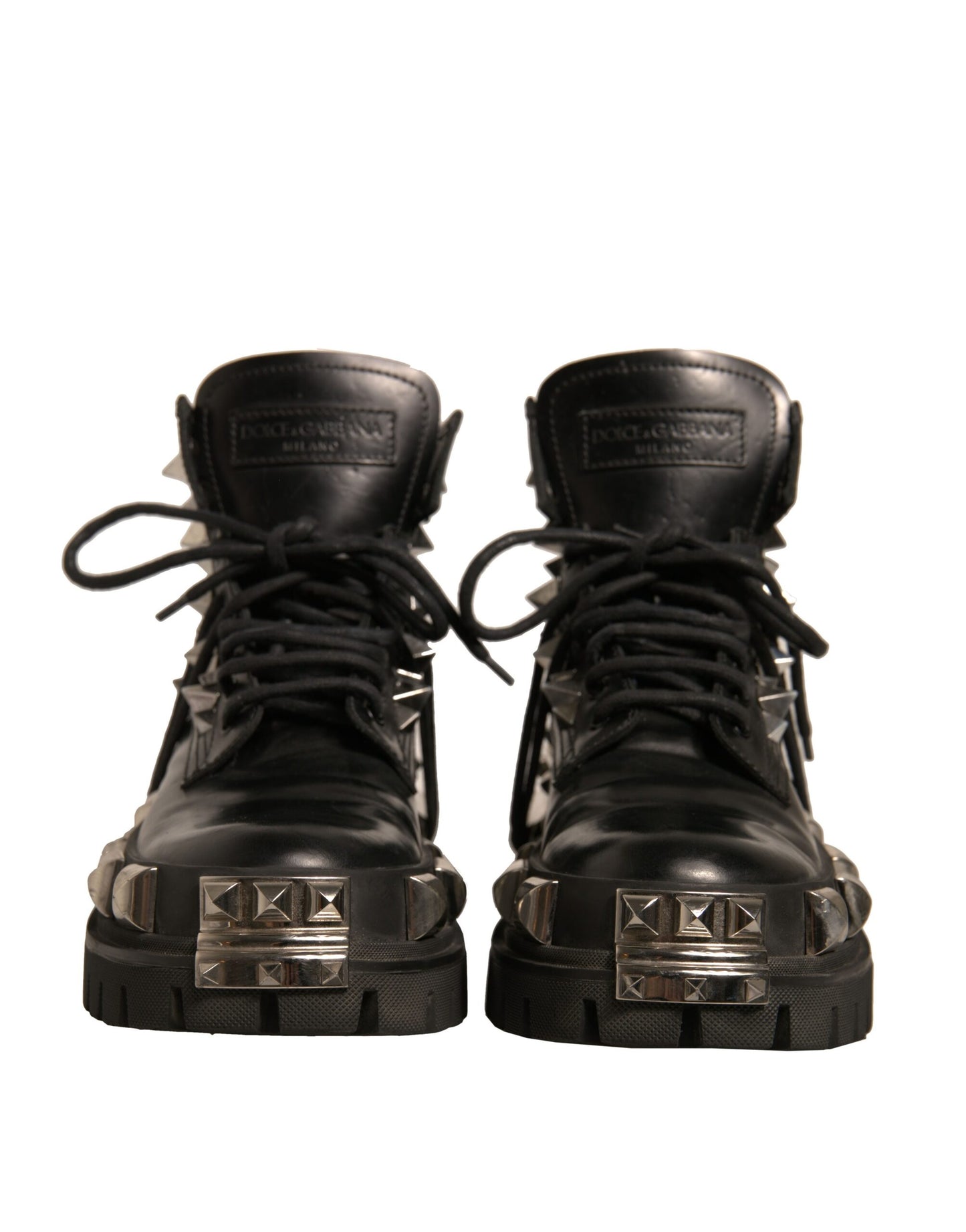 Black Leather Studded Trekking Boots Shoes