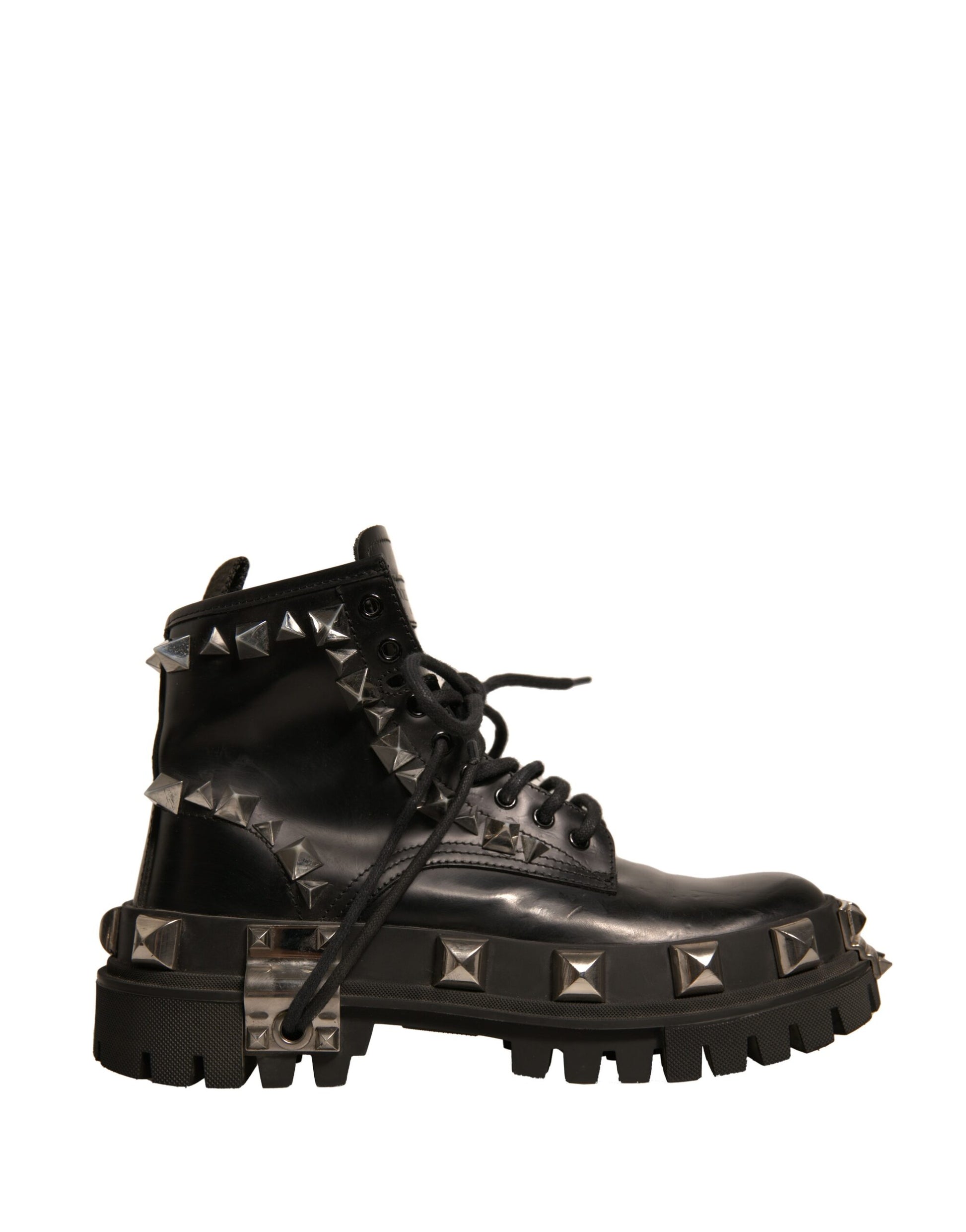 Black Leather Studded Trekking Boots Shoes