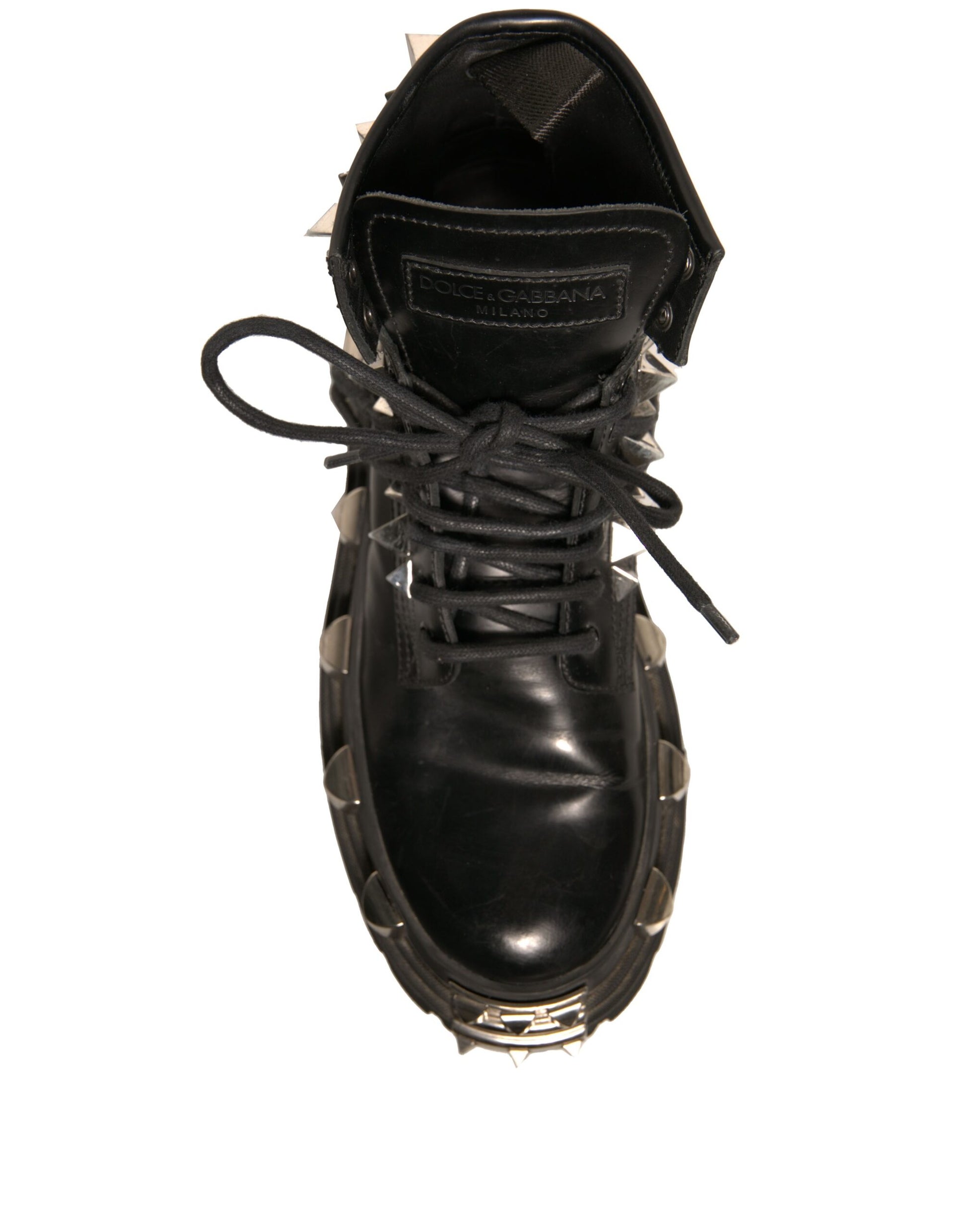 Black Leather Studded Trekking Boots Shoes