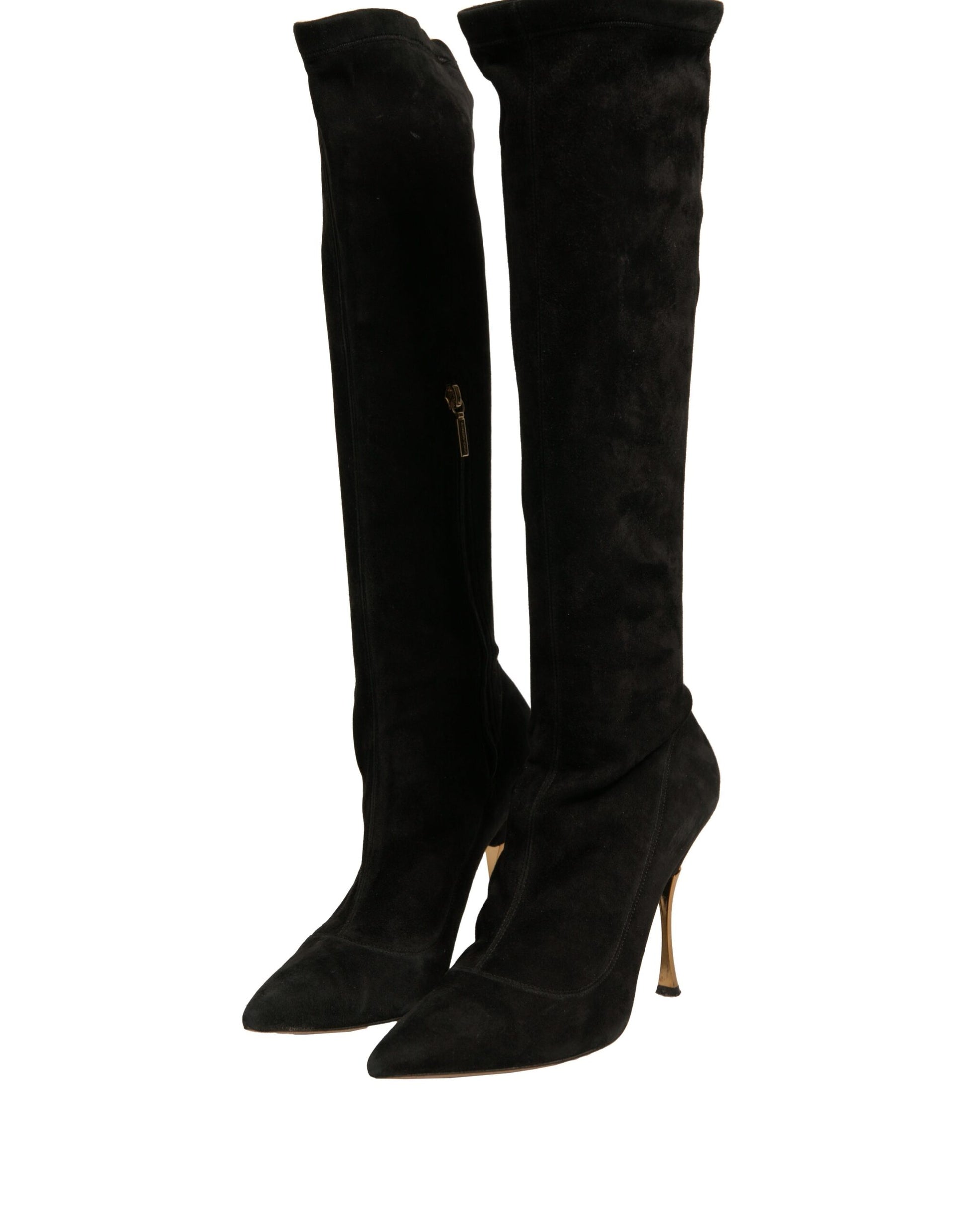 Black Suede Stiletto Knee High Boots Shoes