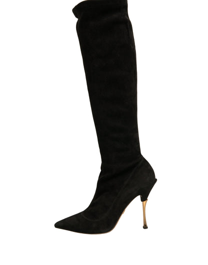 Black Suede Stiletto Knee High Boots Shoes