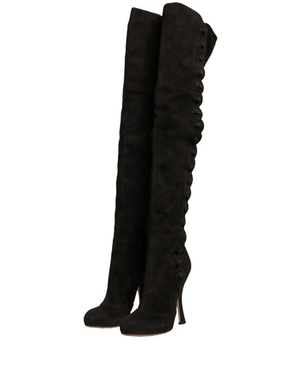 Black Suede Heels Knee High Boots Shoes