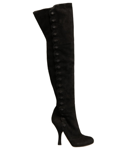 Black Suede Heels Knee High Boots Shoes