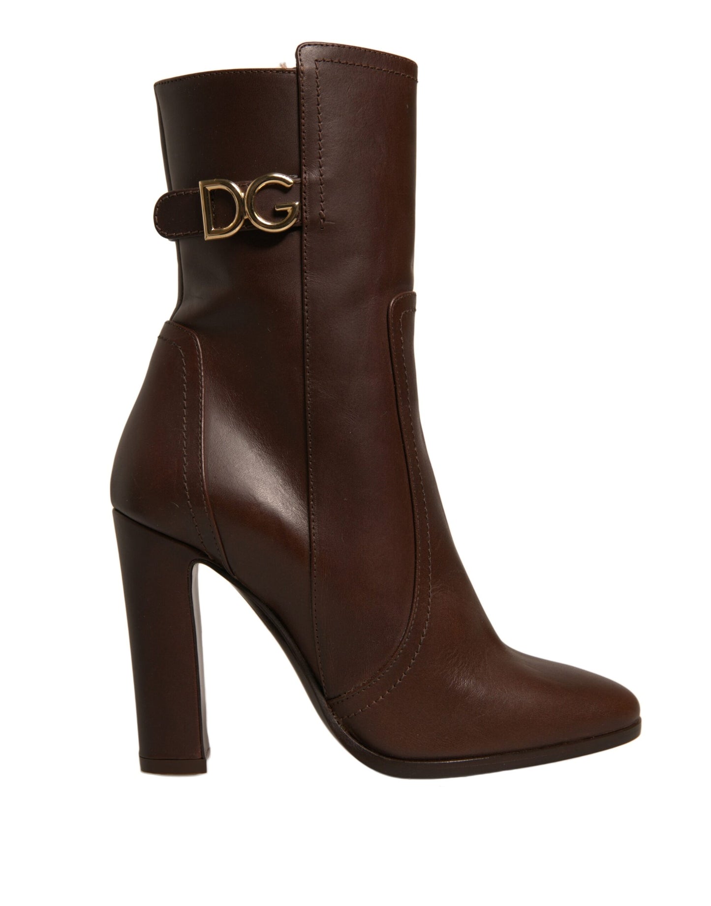 Brown Leather Heels Mid Calf Boots Shoes