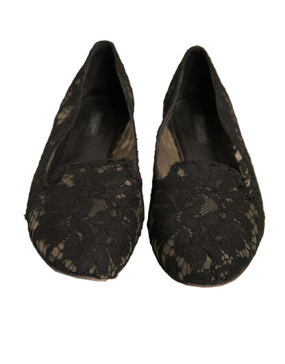 Black Taormina Lace Slip On Flats Shoes