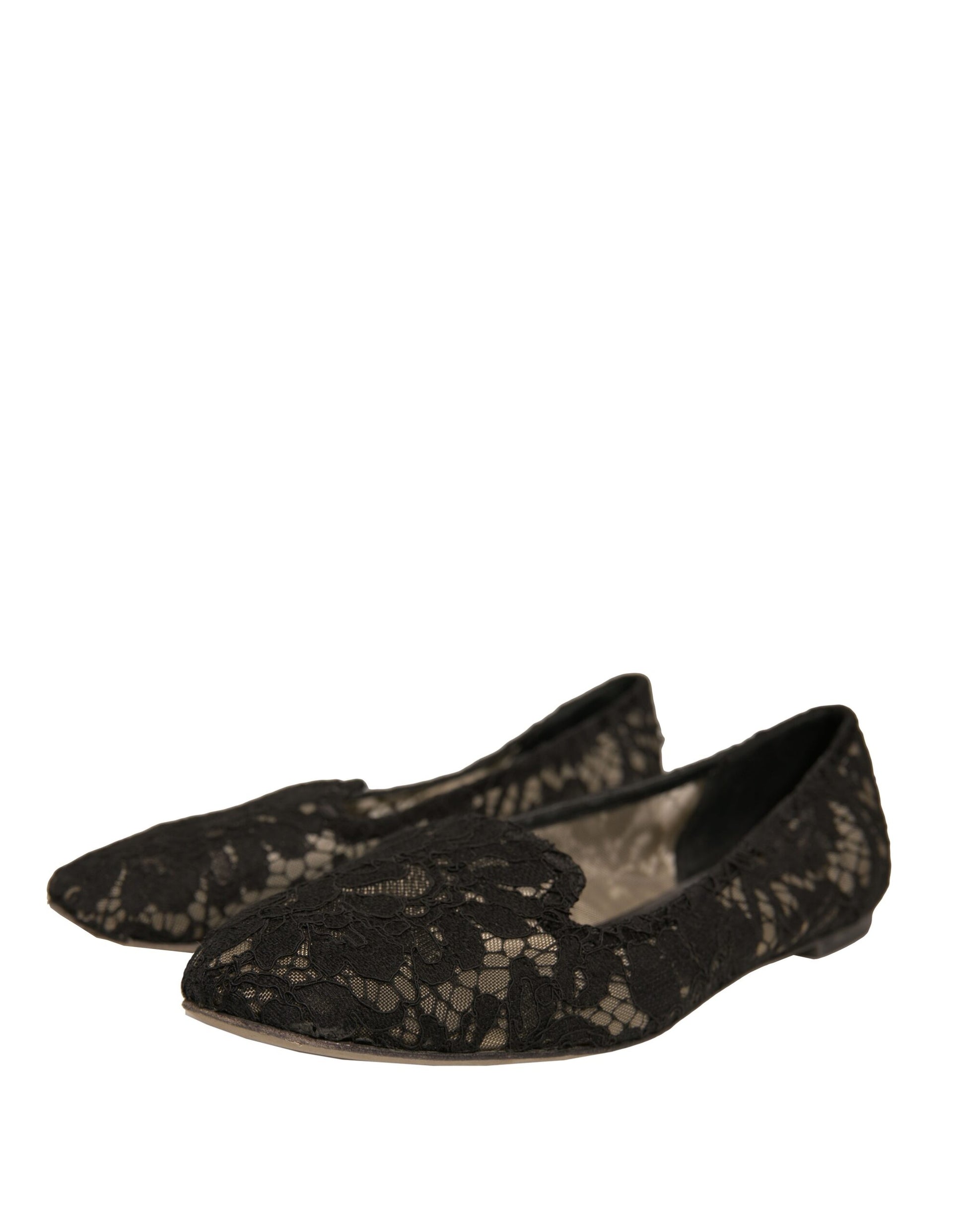 Black Taormina Lace Slip On Flats Shoes