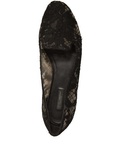 Black Taormina Lace Slip On Flats Shoes