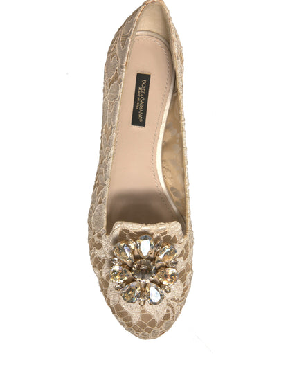 Beige Crystal Loafer Lace Ballet Flats Shoes