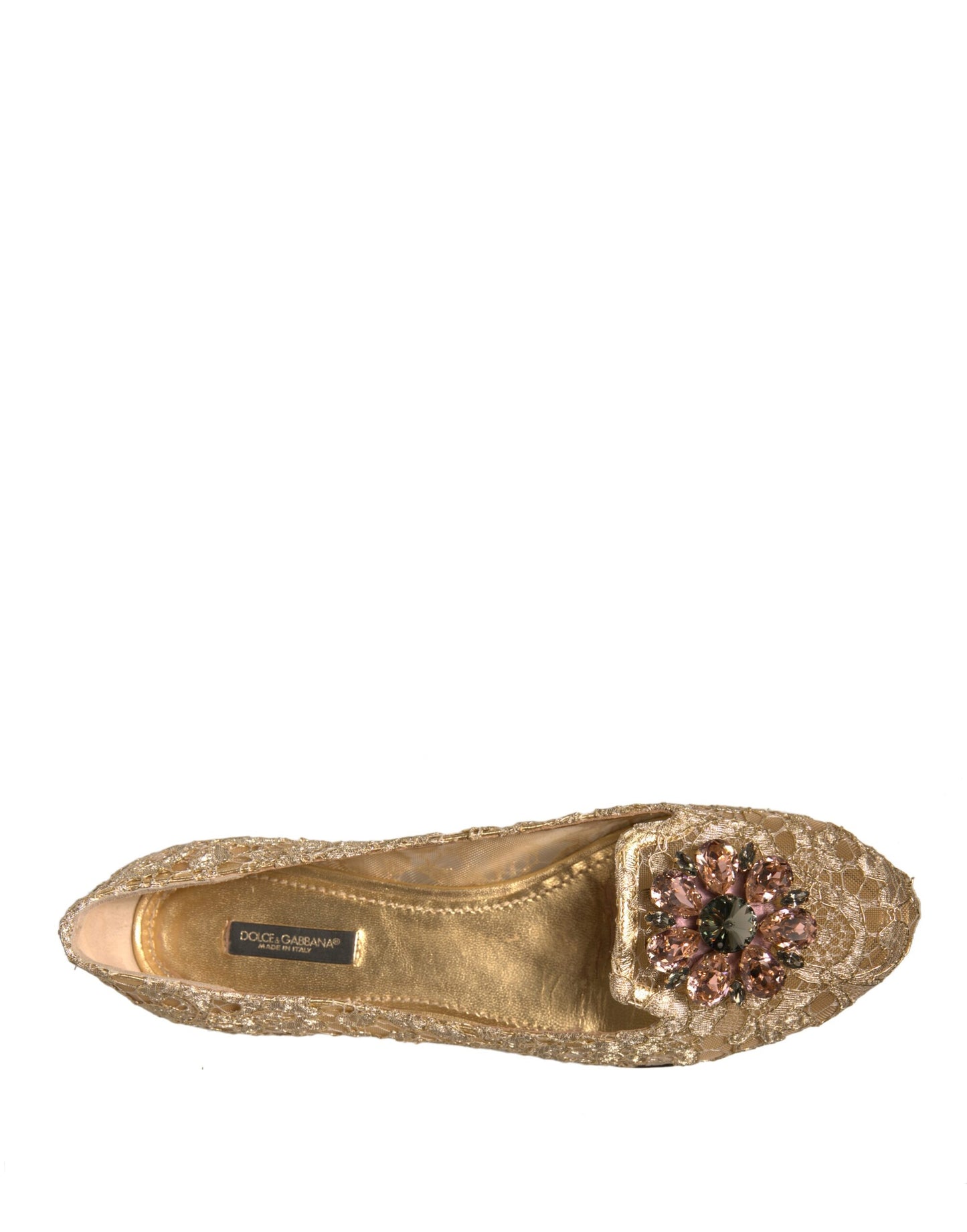 Gold Crystal Loafer Lace Ballet Flats Shoes