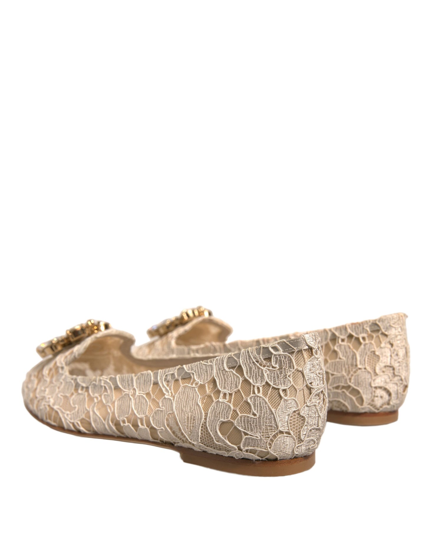 Beige Crystal Loafer Lace Ballet Flats Shoes