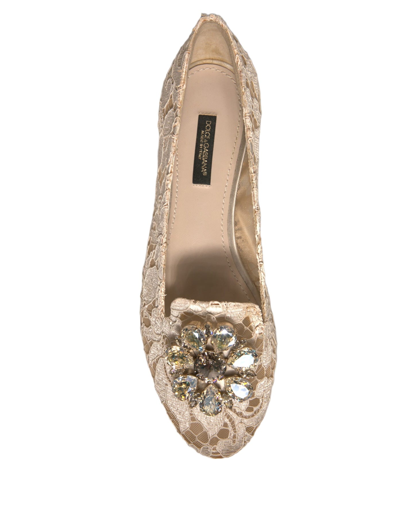 Beige Crystal Loafer Lace Ballet Flats Shoes