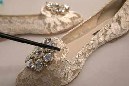 Beige Crystal Loafer Lace Ballet Flats Shoes