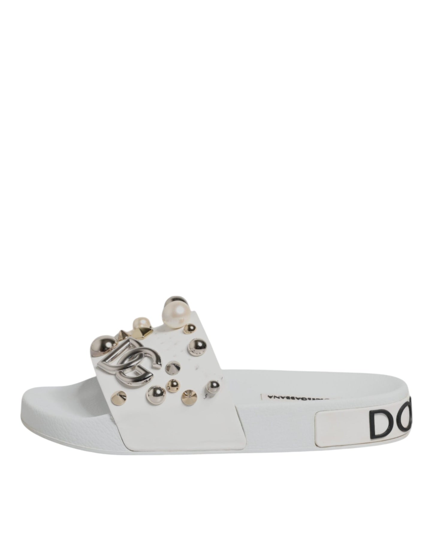 White Embellished Slides Sandals Shoes