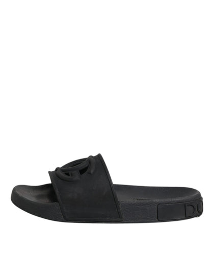 Black Rubber Slides Sandals Beachwear Shoes