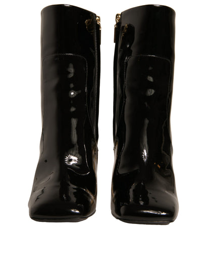 Black Jackie Leather Mid Calf Boots Shoes