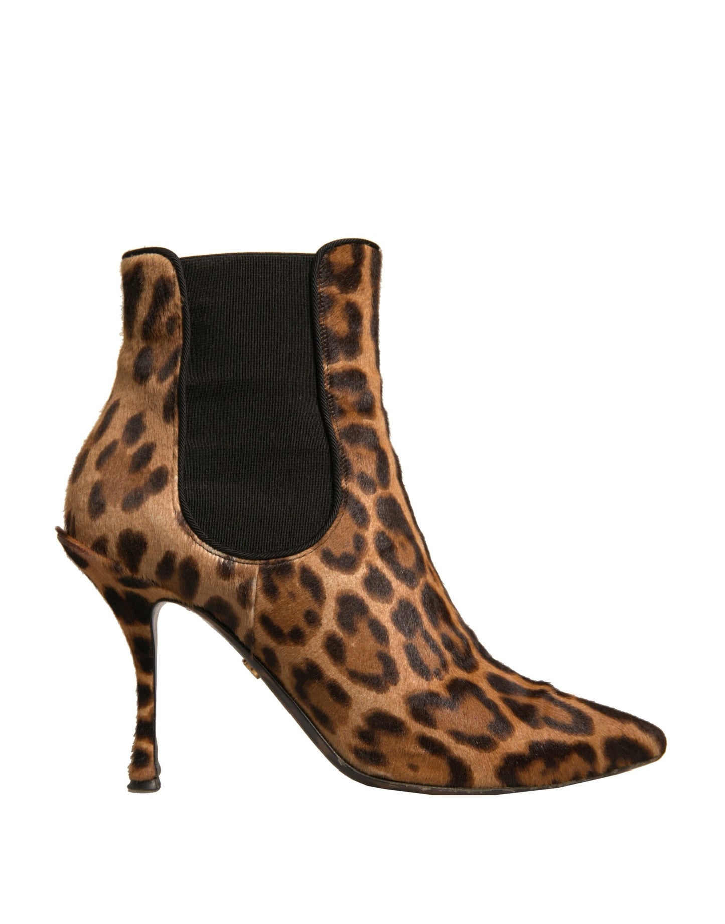 Brown Leopard Leather Stretch Heels Boots Shoes