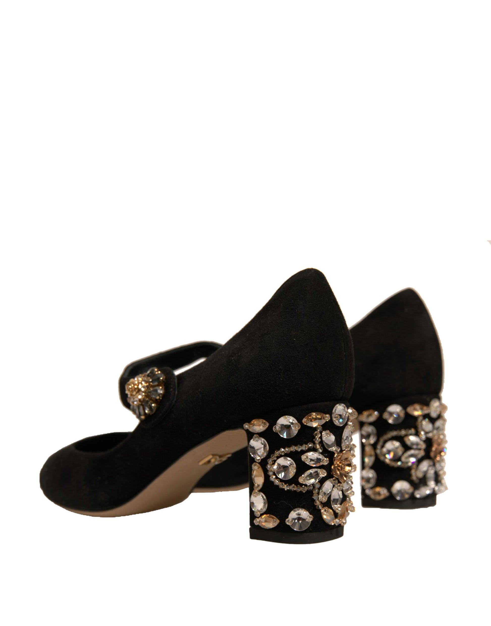 Black Suede Jewelled Mary Jane Pumps Shoes