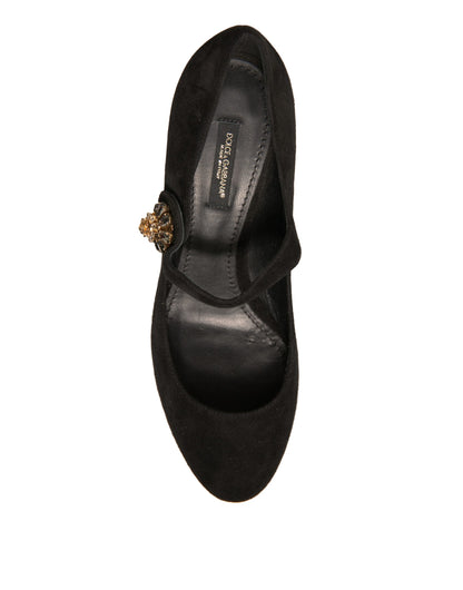 Black Suede Jewelled Mary Jane Pumps Shoes