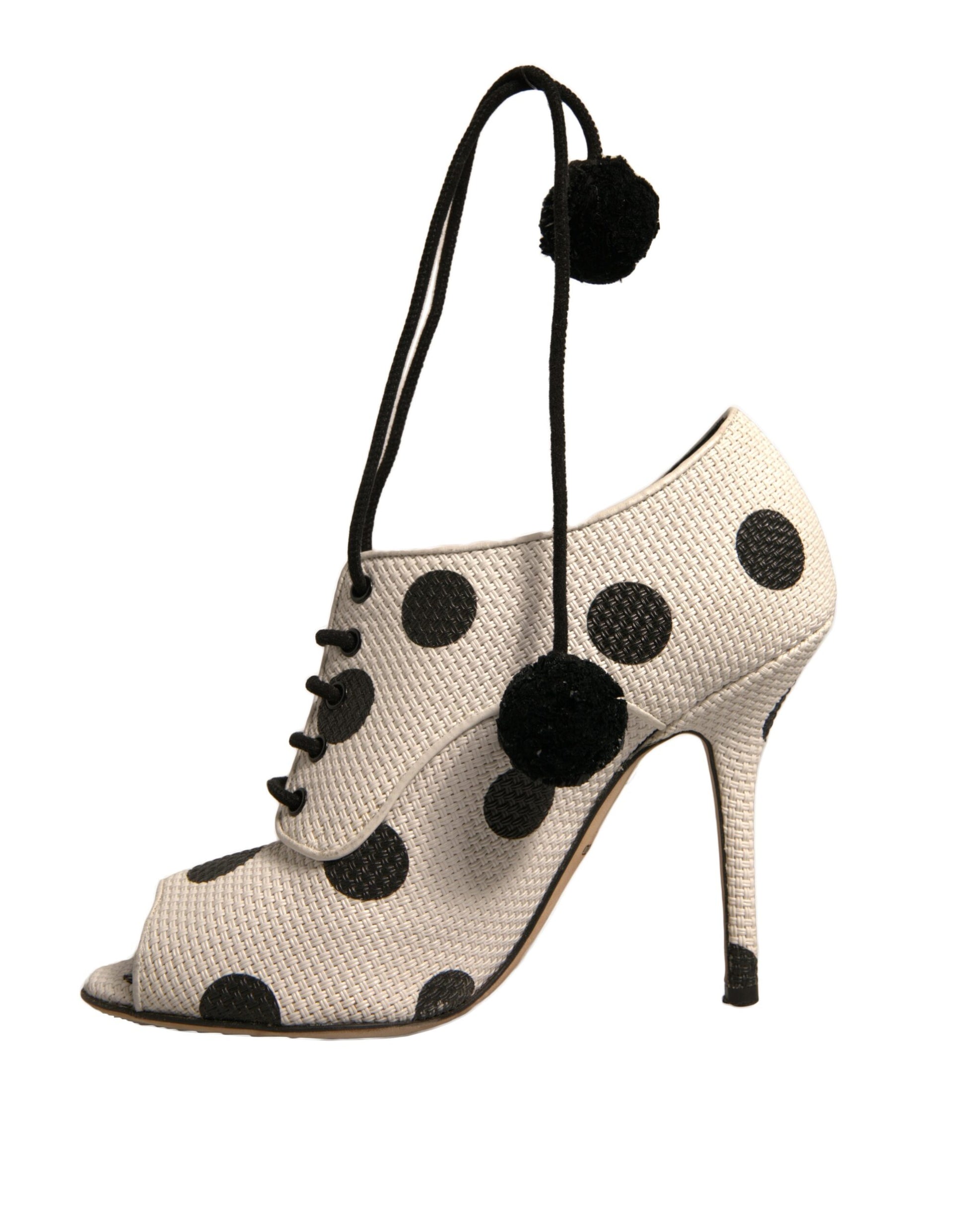 White Black Polka Dot Peep Toe Ankle Boots Shoes