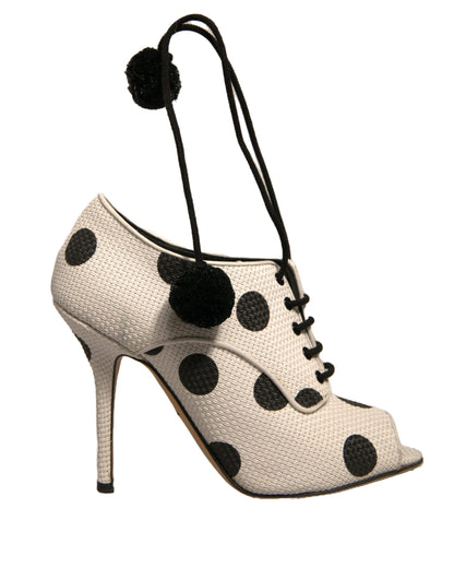 White Black Polka Dot Peep Toe Ankle Boots Shoes