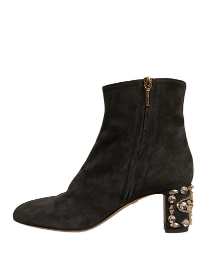 Black Embellished Heel Ankle Boots Shoes