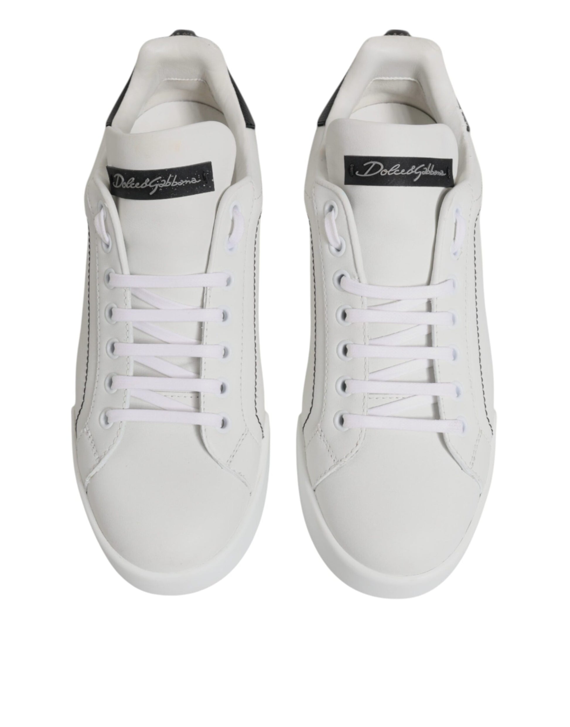 White Black Leather Low Top Sneakers Shoes