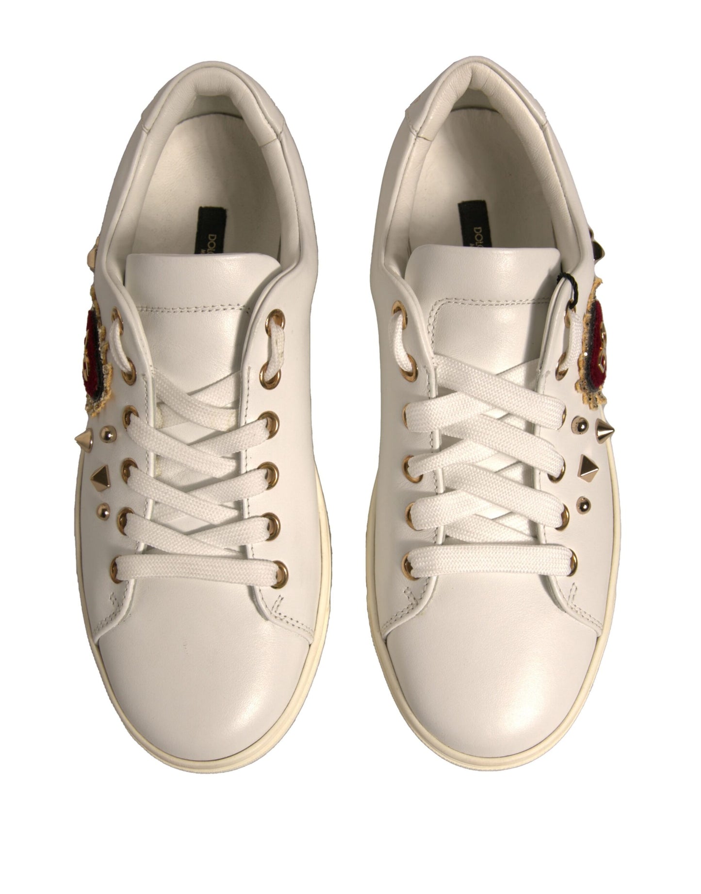 White Leather Gold Red Heart Sneakers Shoes