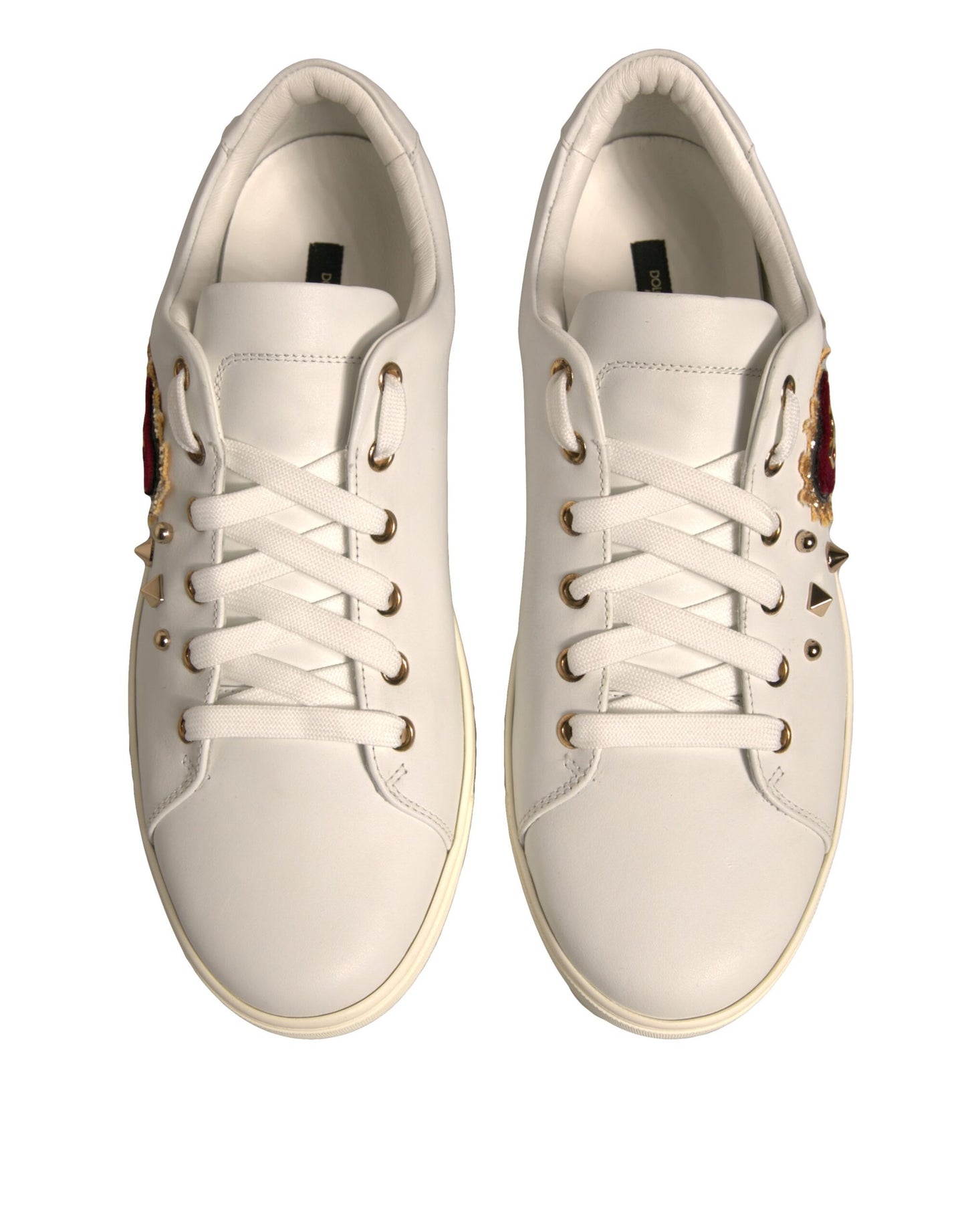 White Leather Gold Red Heart Sneakers Shoes