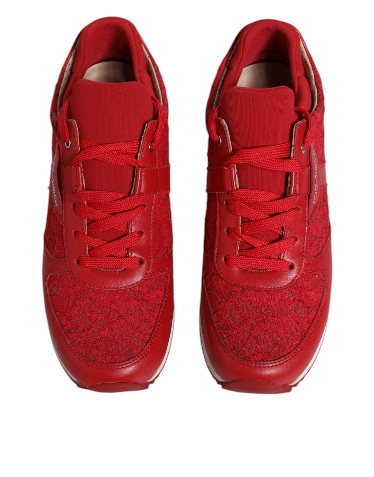 Red Floral Lace Leather Sneakers Shoes