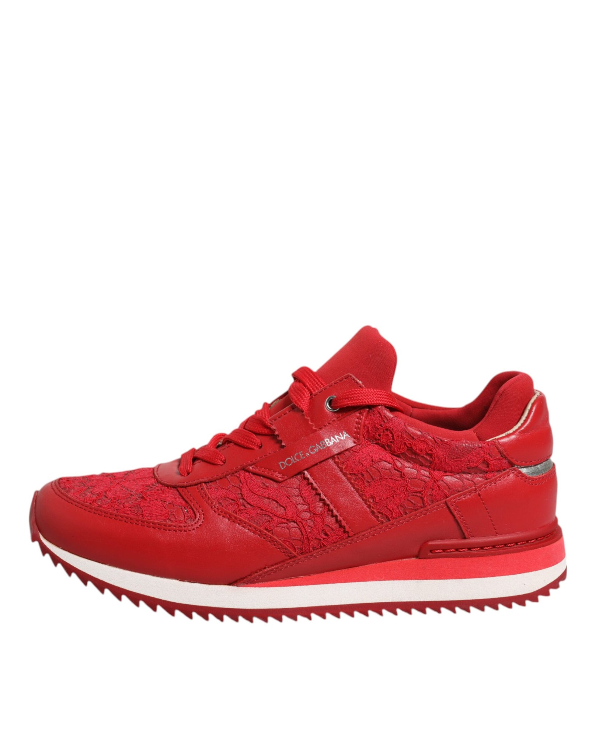 Red Floral Lace Leather Sneakers Shoes