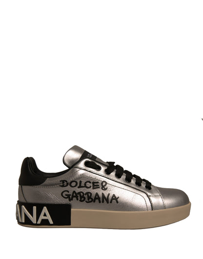 Silver Calf Leather Portofino Sneakers Shoes