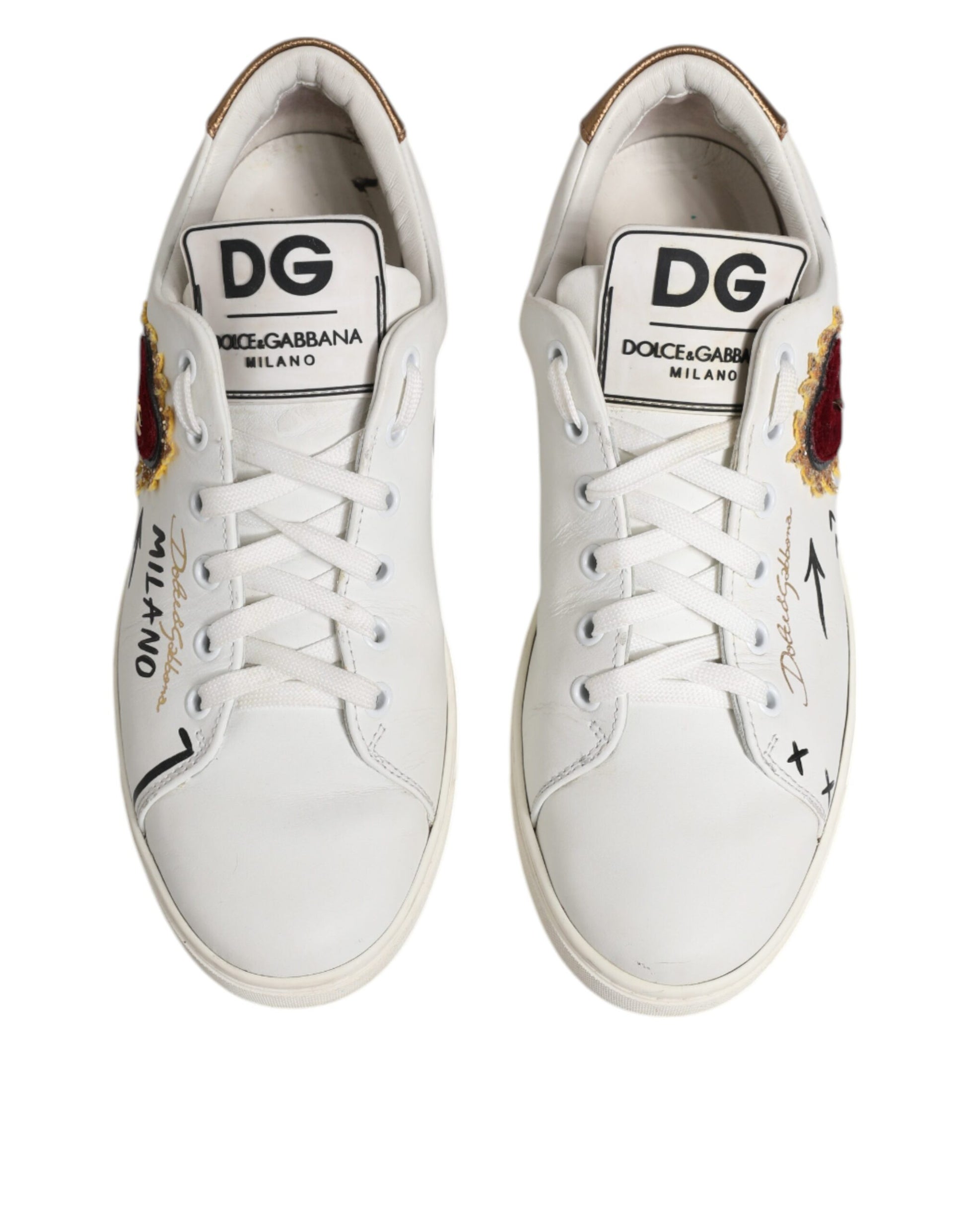 White Leather Heart Embellished Sneakers Shoes