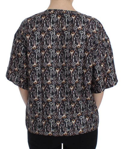 Enchanted Sicily Silk Blouse with Key Print