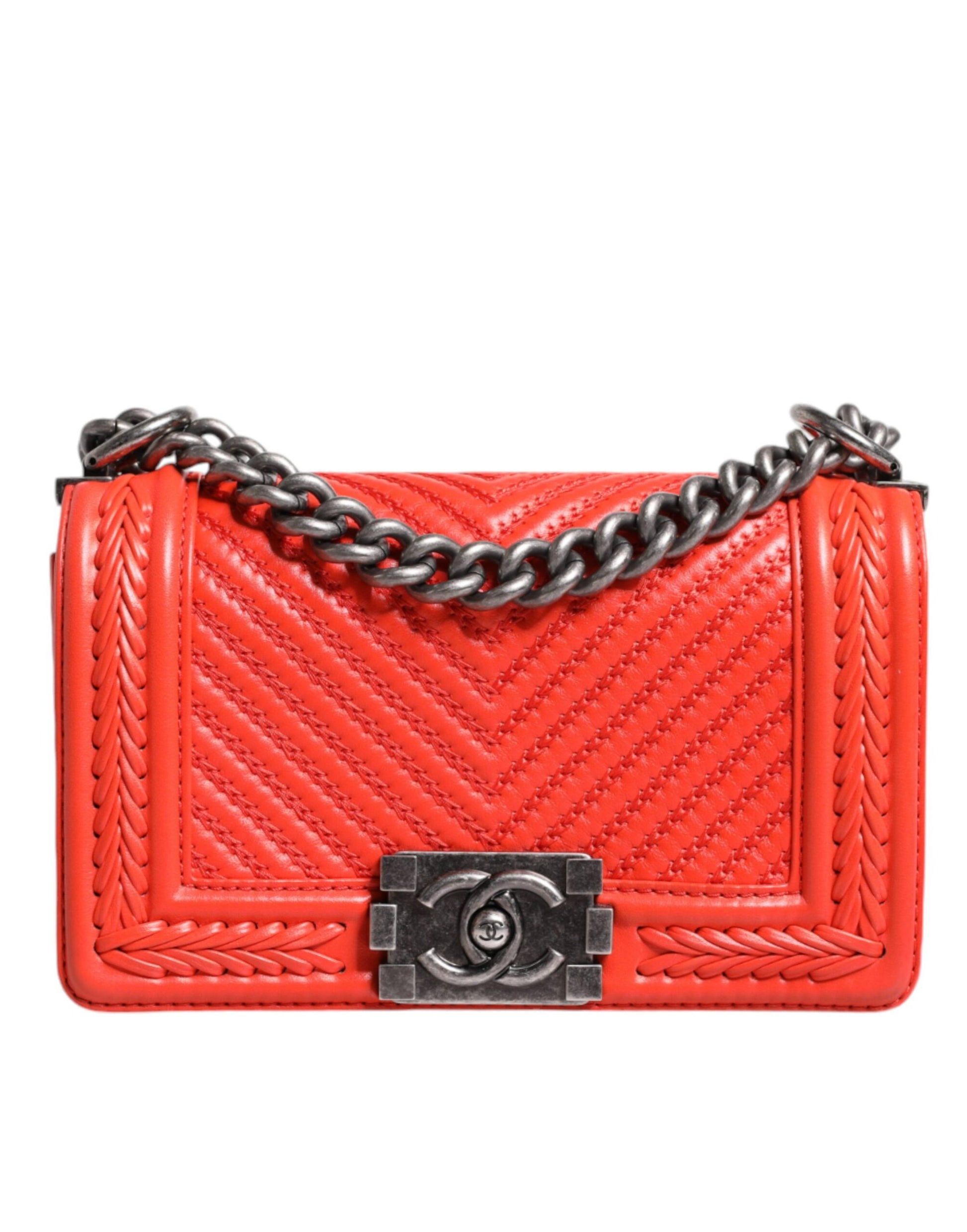 Orange Small Leather Chain Shoulder Boy Bag