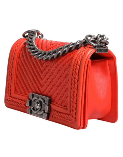 Orange Small Leather Chain Shoulder Boy Bag