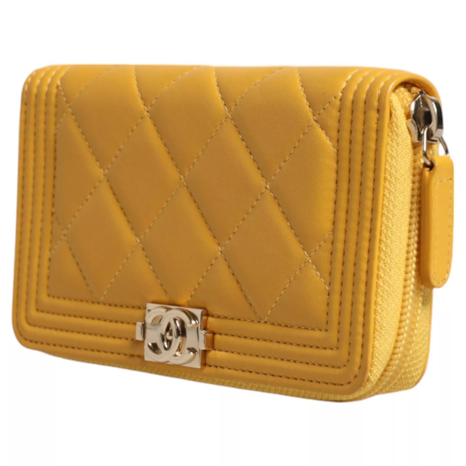 Yellow Quilted Leather CC Logo Continental Zip Wallet