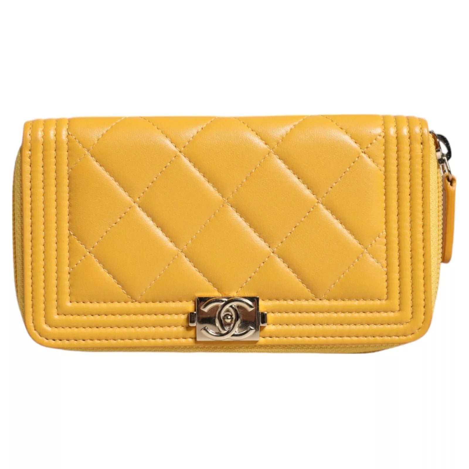 Yellow Quilted Leather CC Logo Continental Zip Wallet