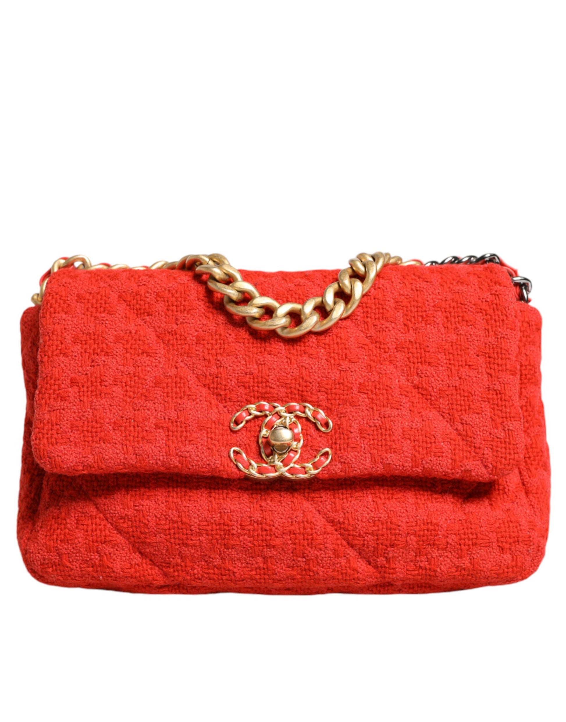 Red Tweed 2WAY Hand Chain Medium Shoulder Bag Purse