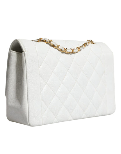 White Medium Classic DIANA Shoulder Bag Gold Plated Purse