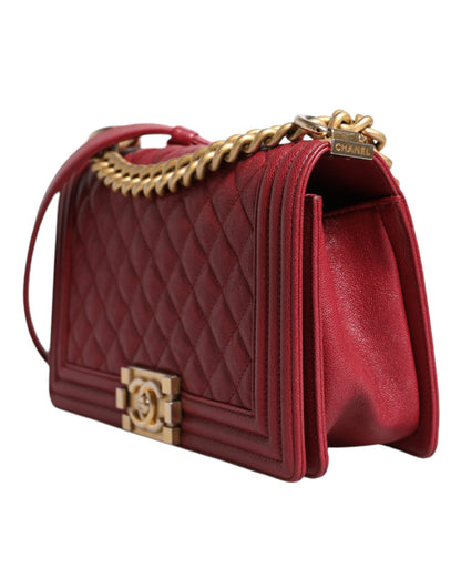 Red Leather Lambskin Double Gold Chain Medium Shoulder Bag