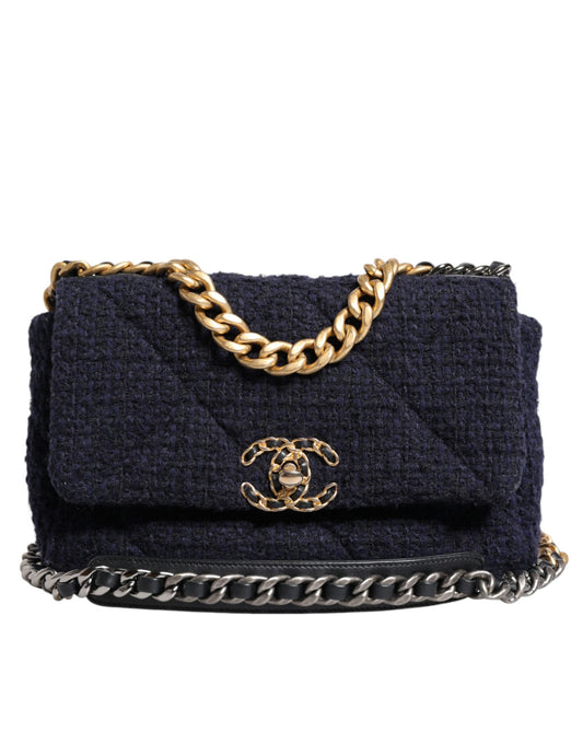 Dark Blue Medium Flap Tweed CC Gold Gray Chain Shoulder Bag