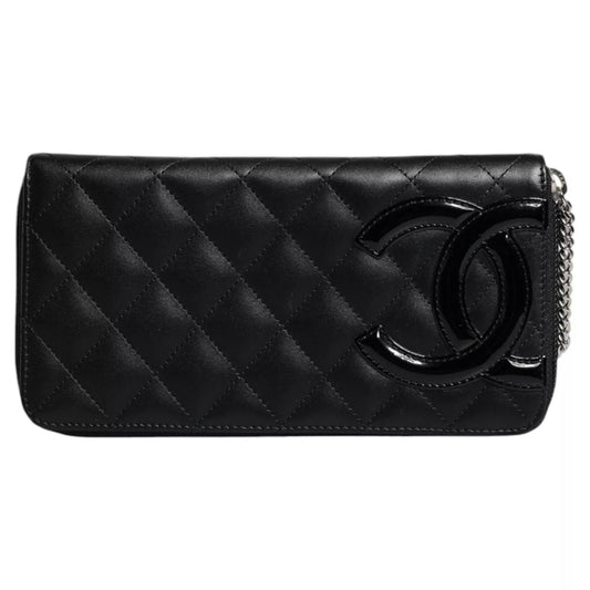 Black Quilted Leather Logo CC Continental Zip Wallet