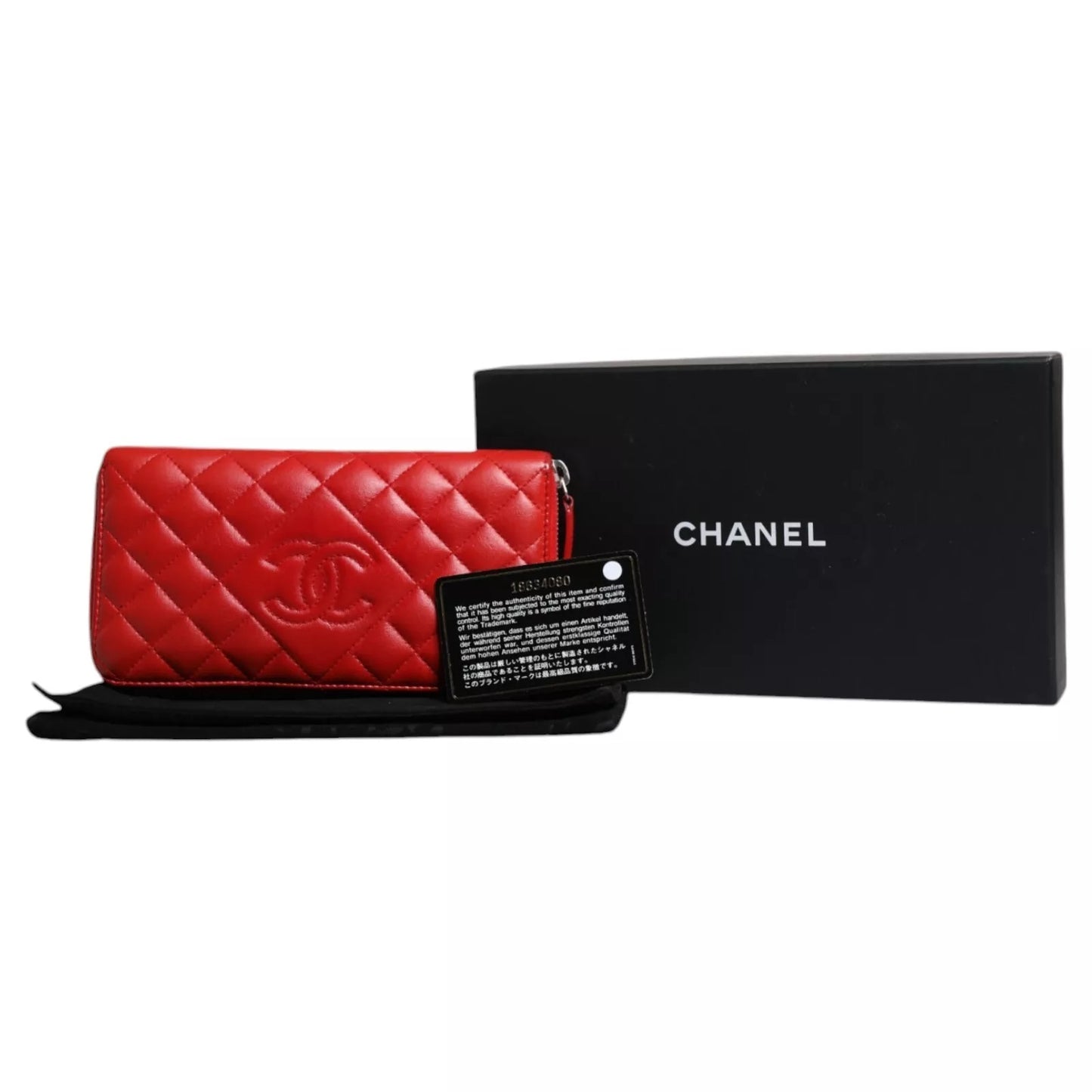 Red Quilted Leather Logo Continental Zip Box