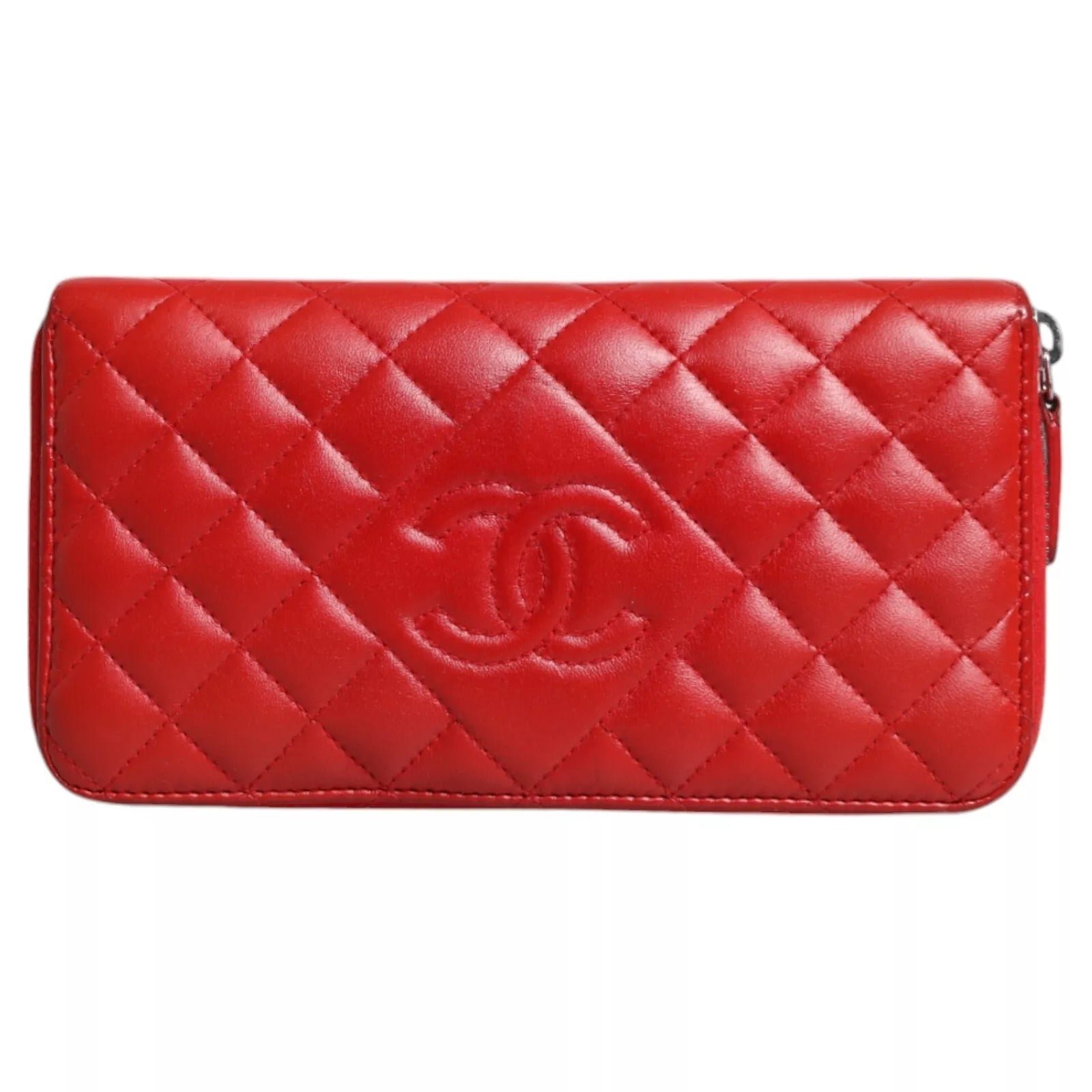 Red Quilted Leather Logo Continental Zip Box