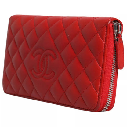 Red Quilted Leather Logo Continental Zip Box