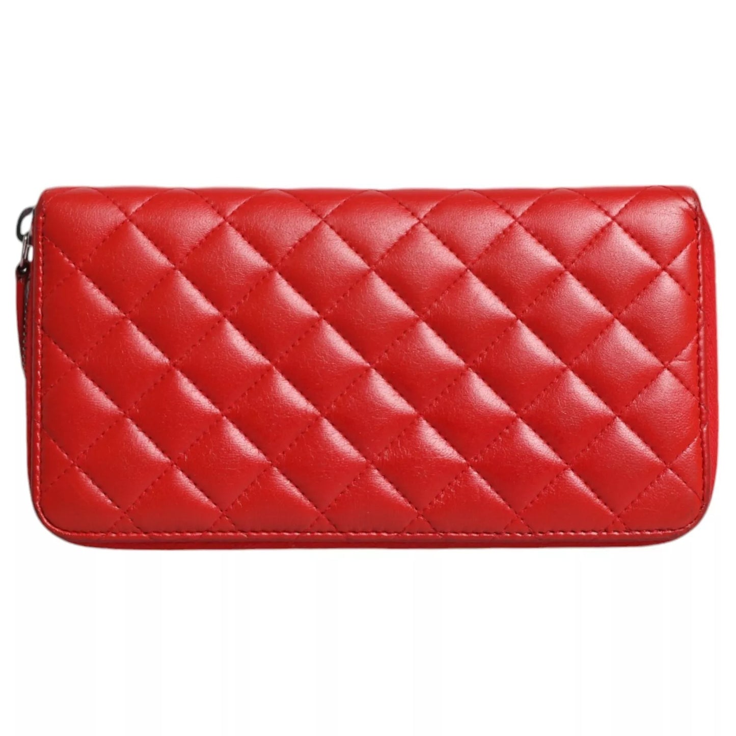 Red Quilted Leather Logo Continental Zip Box