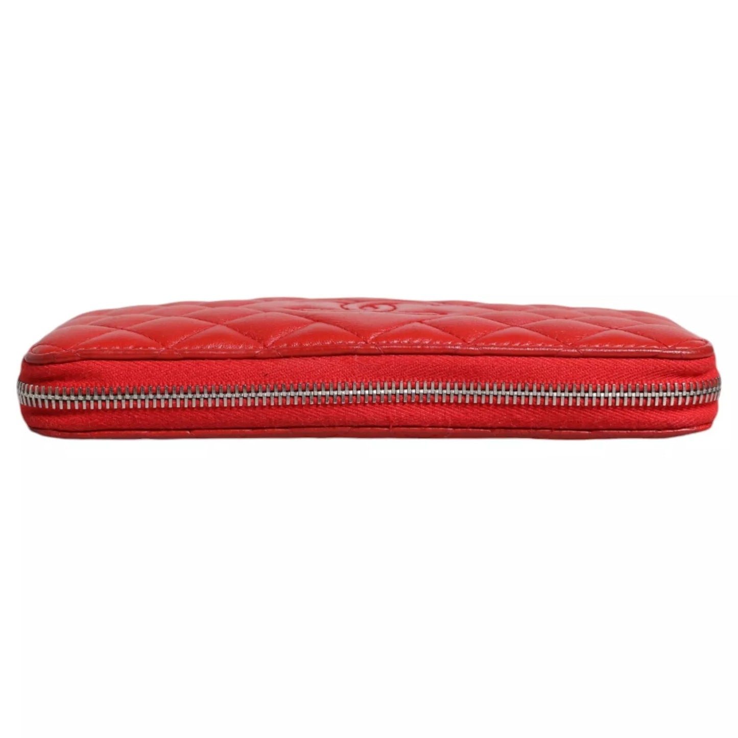 Red Quilted Leather Logo Continental Zip Box